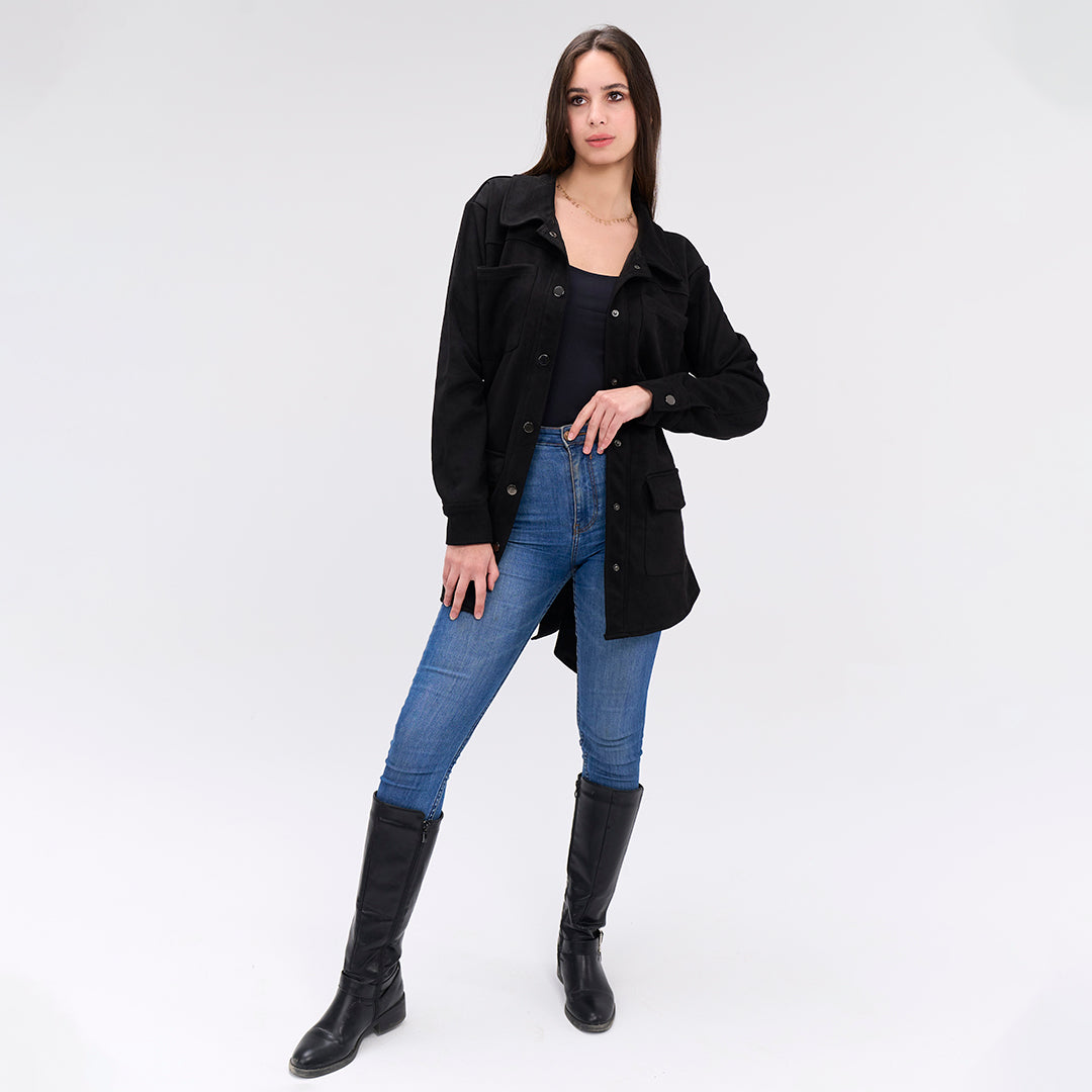 Over-shirt faux suede Black belted