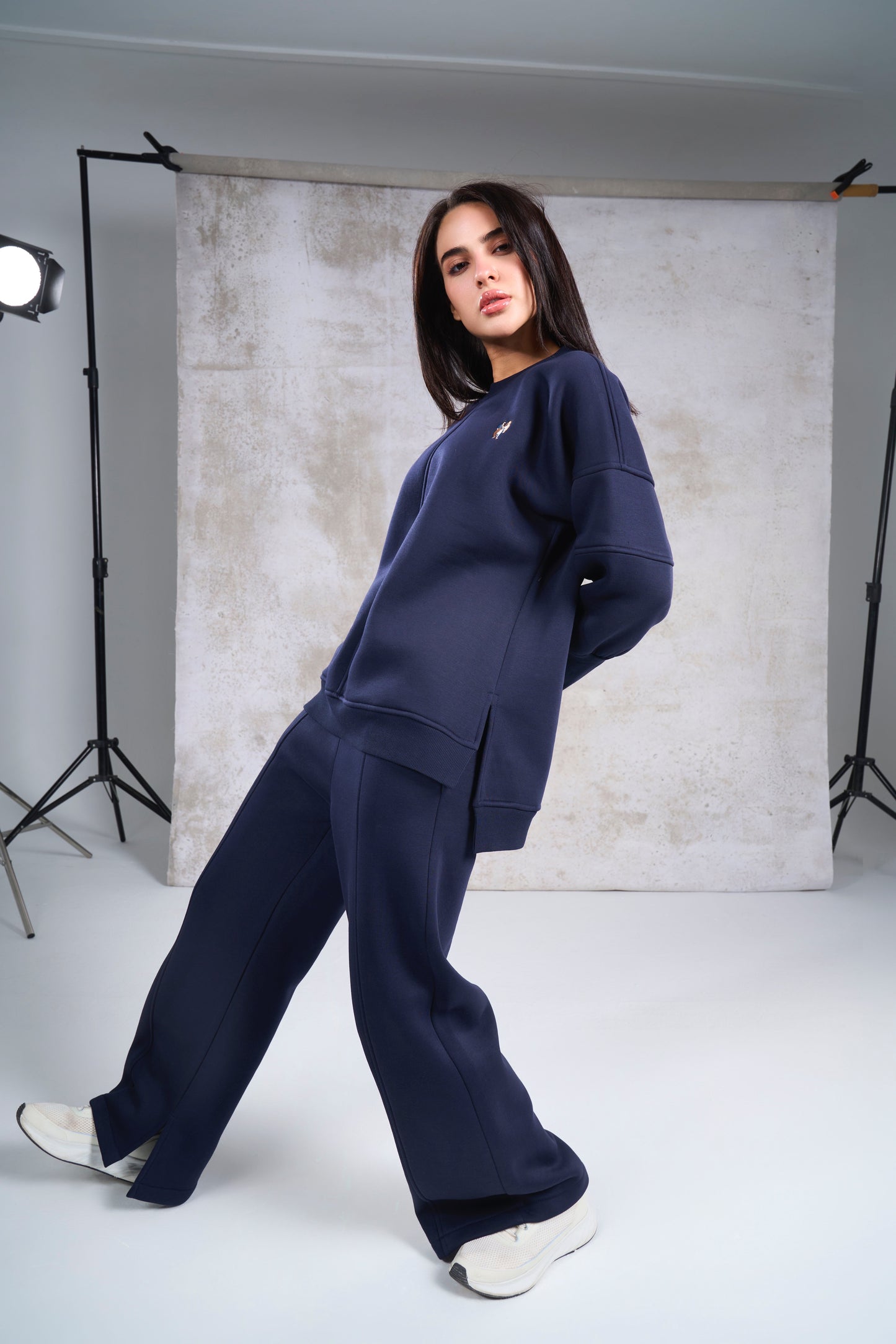 Navy blue oversized hooded set