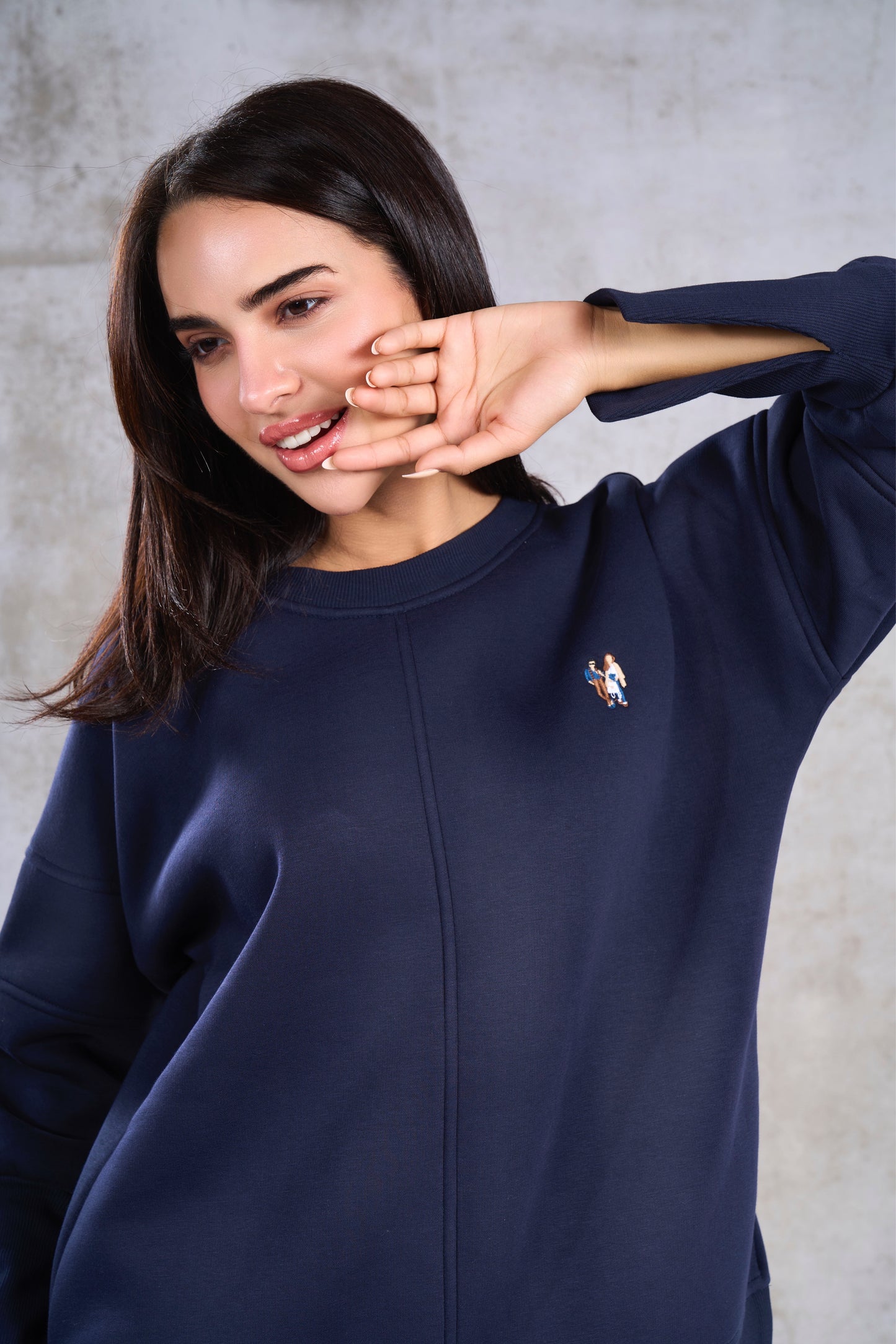 Navy blue oversized hooded set