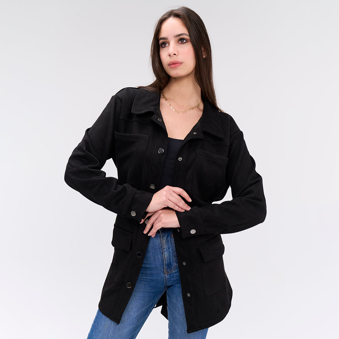Over-shirt faux suede Black belted