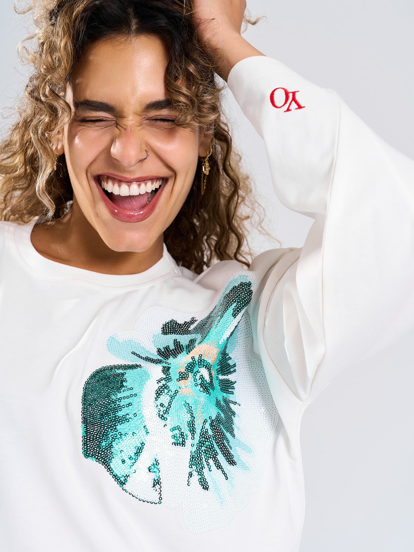 Emerald Bloom Sequin Long Sleeve Tee