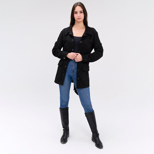 Over-shirt faux suede Black belted