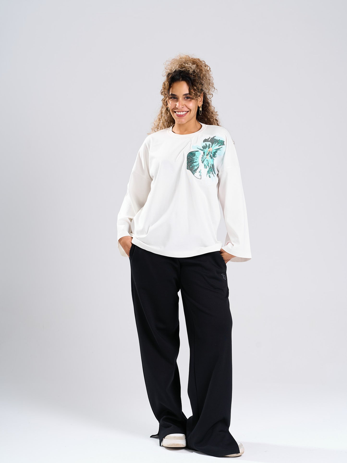 Emerald Bloom Sequin Long Sleeve Tee
