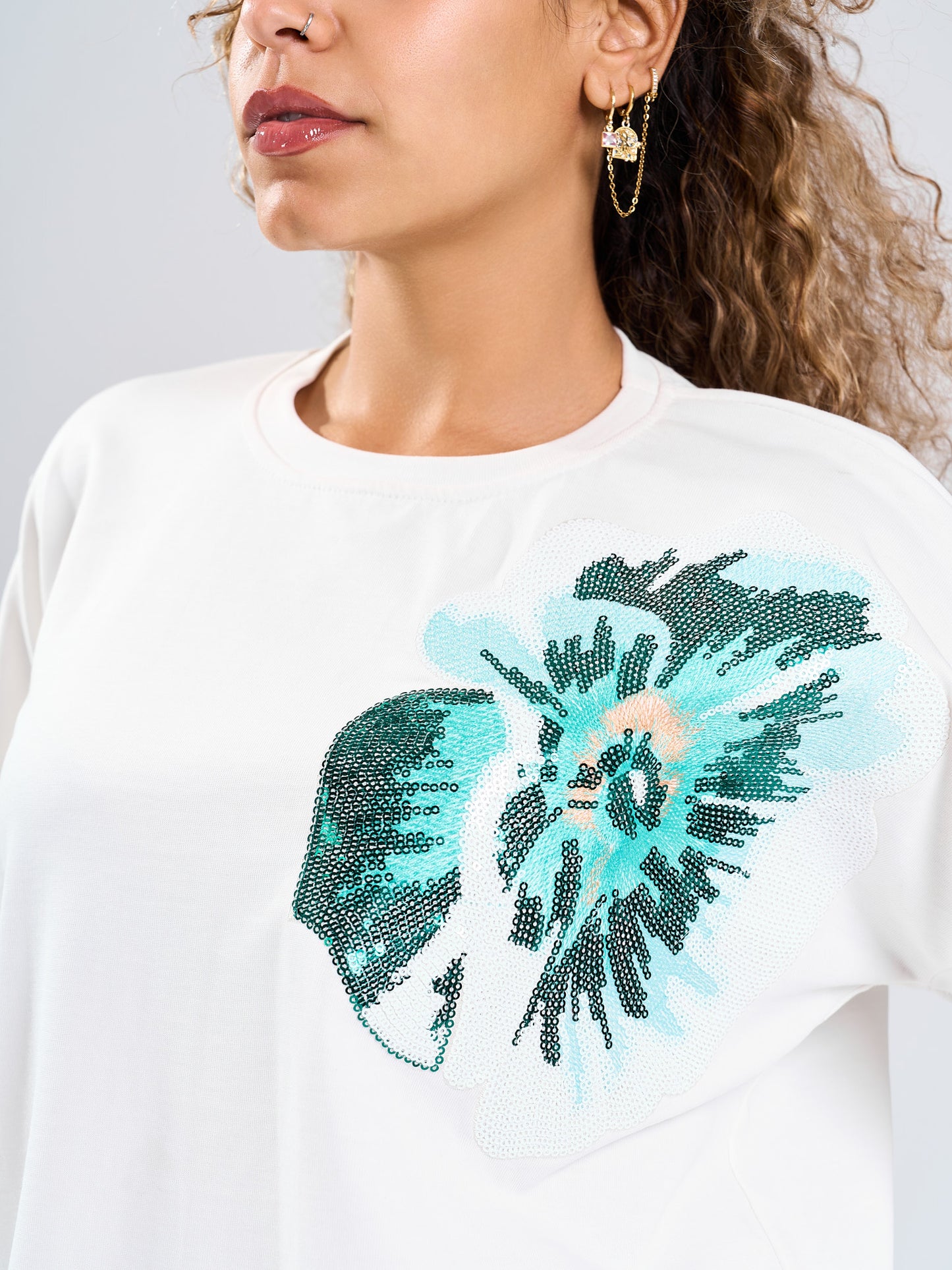 Emerald Bloom Sequin Long Sleeve Tee