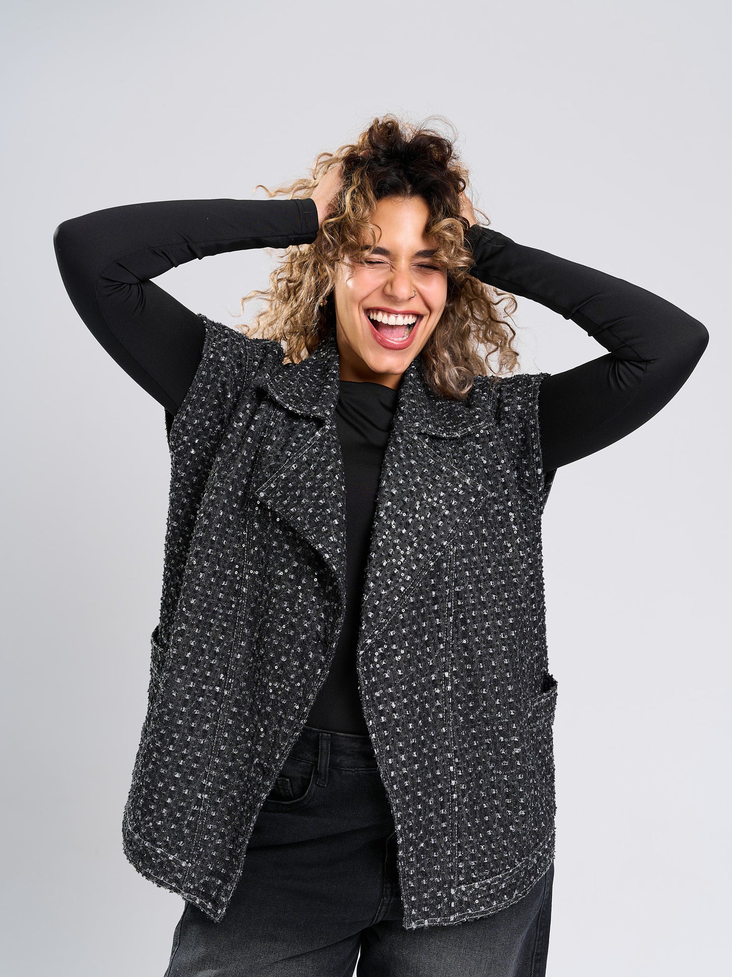 -Shimmer Denim Vest