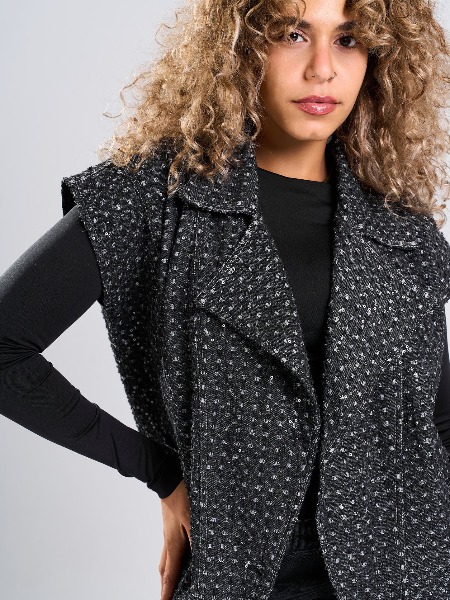-Shimmer Denim Vest