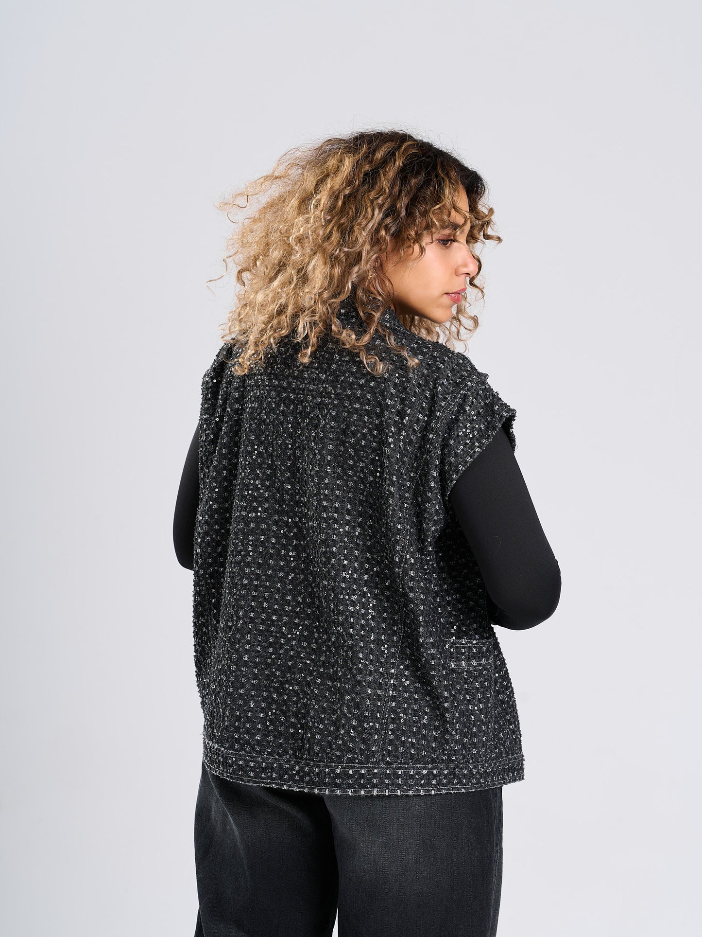 -Shimmer Denim Vest